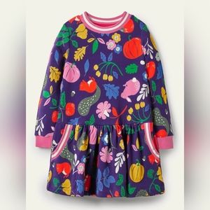 Mini Boden Cosy Printed Sweatshirt DressStarboard Blue Forest Friends Size 7-8y